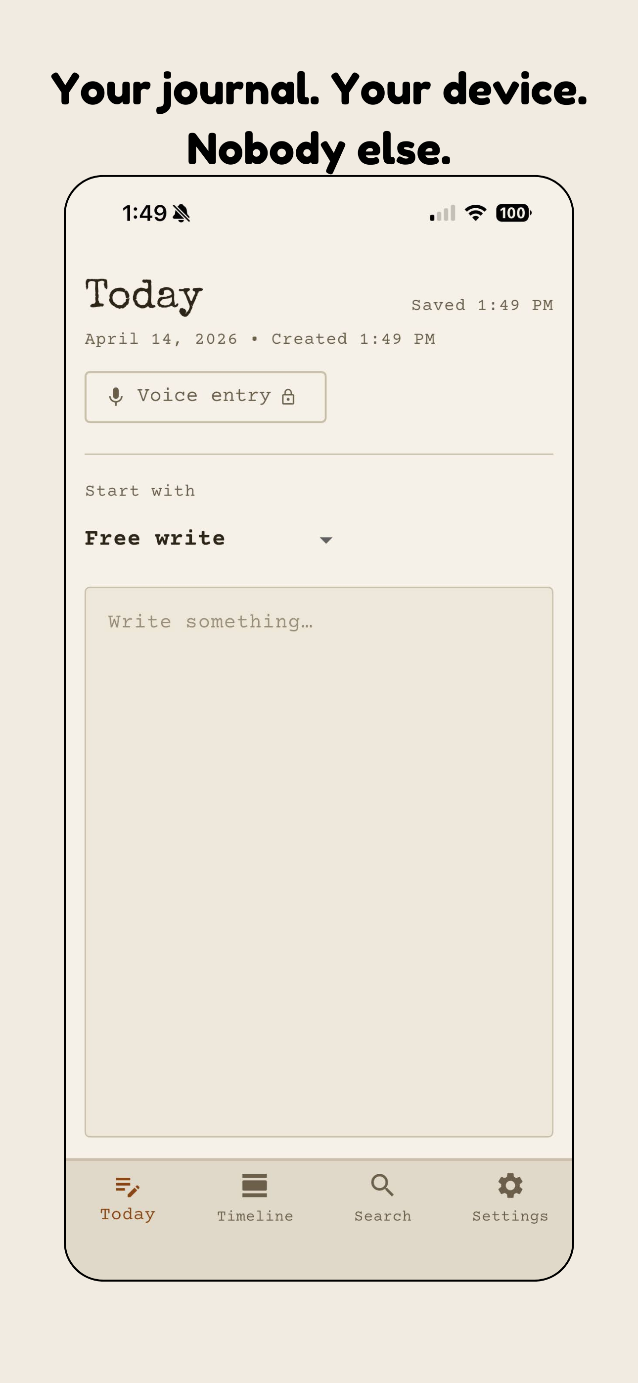 Local Journal screenshot showing the main entry screen.