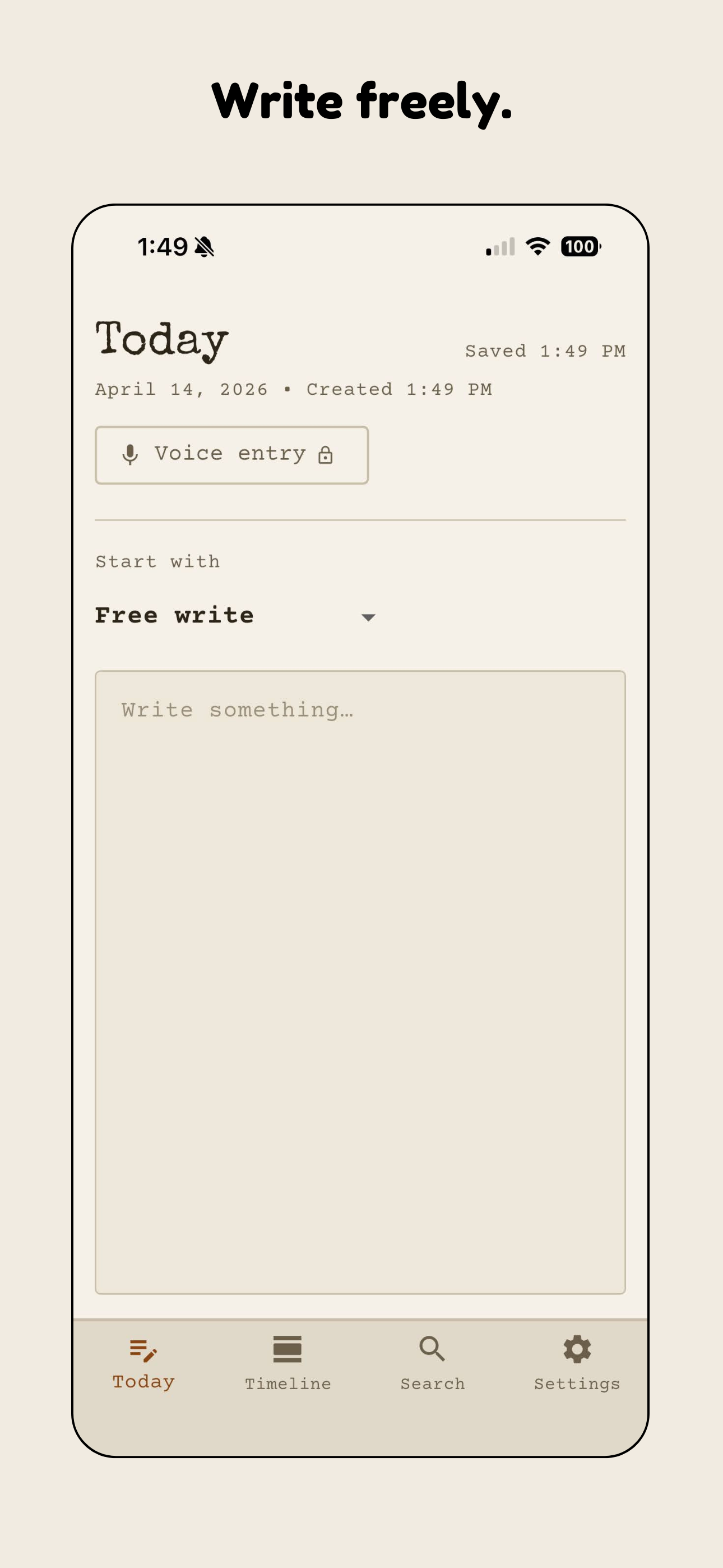 Local Journal screenshot showing an entry in progress.