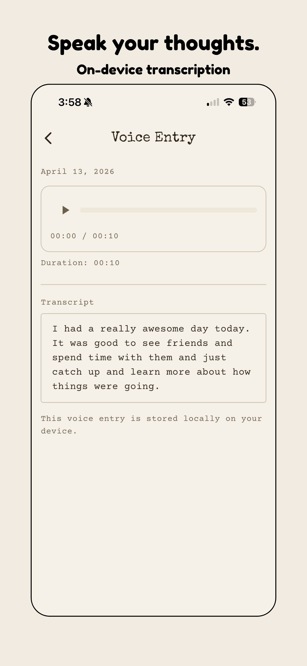 Local Journal screenshot showing the timeline view.