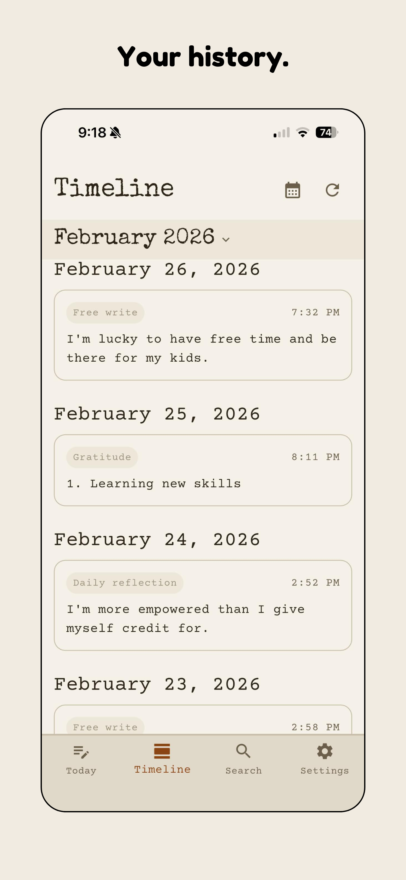 Local Journal screenshot showing search and entry history.